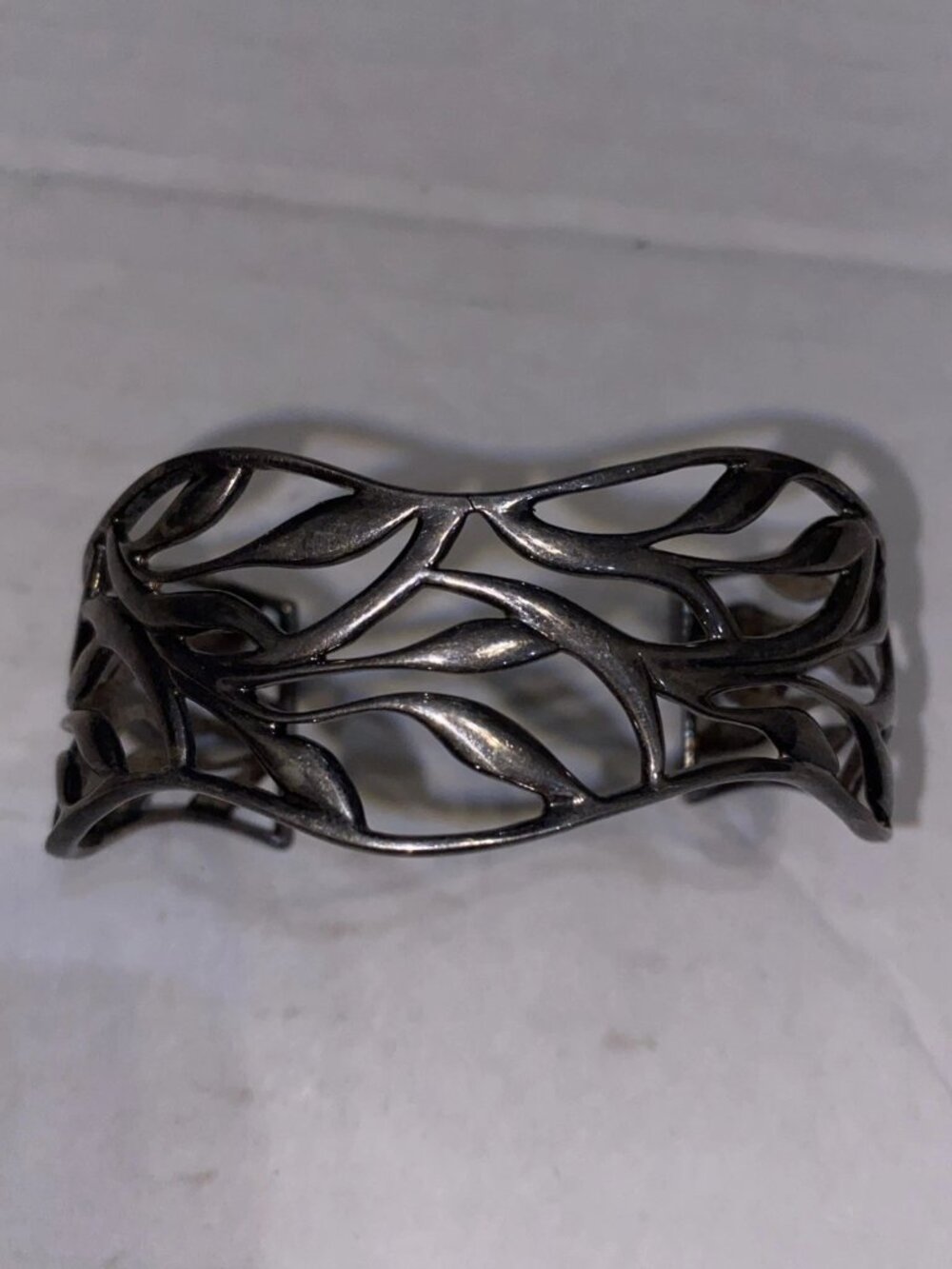 Vintage ATI Thailand 925 Sterling Silver Openwork Leaf Cuff Bracelet 7in 42g